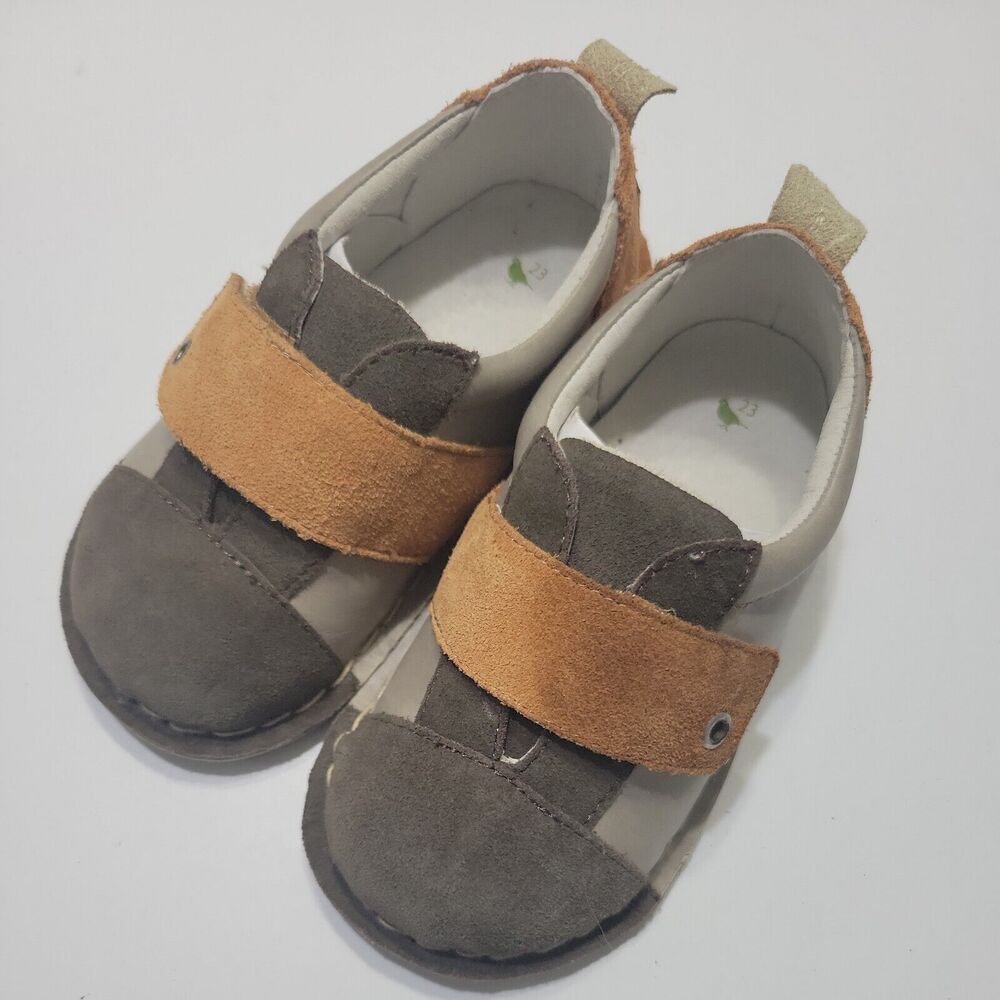 Pipit Shoe Boy 7 Brown Gray Hook & Loop Breathable Leather Comfort Sneaker EU 23